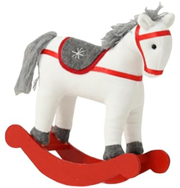 Luwecf Caballo Balancín Navidad Juguete Decorativo Infantil Madera Peluche Detalle Artesanal Adecuado para Niños Celebración Navideña Exhibición Estantería R, Rojo Blanco, Individual