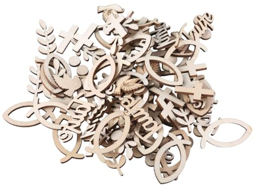 BUBEFSKD 100 Croci Pesce in Legno Decorazioni Sparse Coriandoli Uccelli Battesimo Comunione Cresima Baby Shower Tavolo Ornamento Decorazioni Coriandoli Pesce in Legno
