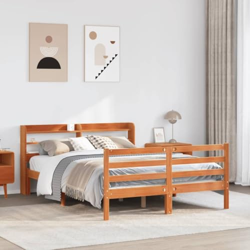 Ziaphsol Massivholzbett ohne Matratze, Wachsbraun 120x200 cm Kiefernholz, Stabiler Bettrahmen mit Kopfteil, Schlafzimmer Möbel