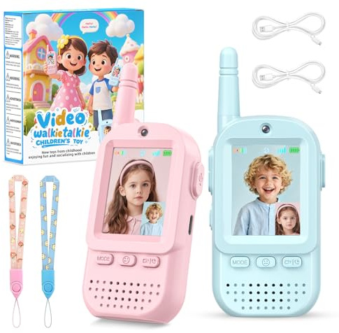FNITAER Kinder Video Walkie Talkie 2er Set Funkgeräte mit Kamera, 2.0 Display, Voice Changer & Videoeffekte, USB-C aufladbar, privates 1:1 Funkgerät Spielzeug für Kinder, Familie & Outdoor Spiele