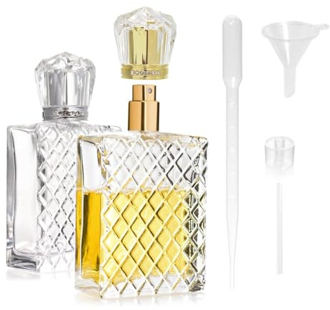 2 flaconi spray ricaricabili da 100 ml, flacone da viaggio con atomizzatore per profumo, flaconi per profumo vuoti con imbuto, pipette e pompa dosatrice, atomizzatore per profumo da viaggio, flacone