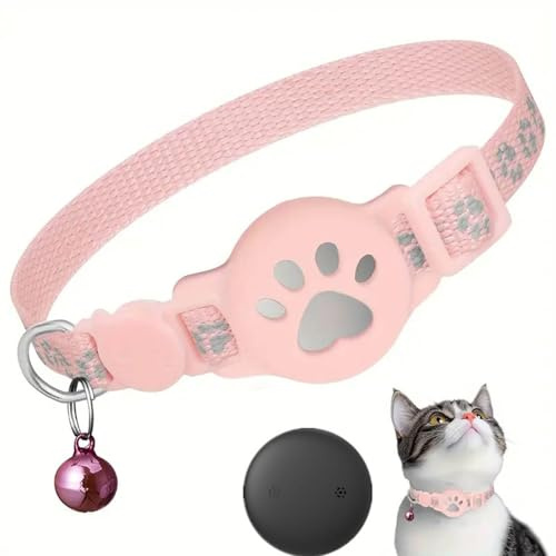 Collier GPS Chat, Traceur GPS Chat Tracker, sans Abonnement Mensuel, sans Carte SIM, Localisation Temps Réel, Imperméable et Durable, Alerte Intelligente Anti-Perte pour Chats D'extérieur (Rose)