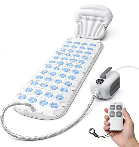 Bubble Massage Bath Mat, Portable Spa Bubble Bath Massager with 6 Adjustable Bubble Intensity, Non-Slip Full Body Spa Mat with Remote Control, Pillow & Air Pump, Upgraded Powerful Suction Cup