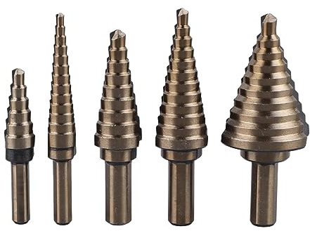 LjwZekyrnt Set di 5 punte per trapano a gradino da 3/16 a 1‑3/8 pollici Punte a cono per trapano in metallo duro per legno metallo plastica