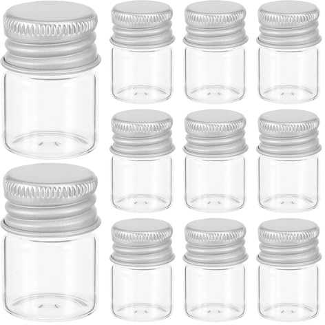 CONGARTENO Lot de 100 Bouteilles en Verre Transparent 5 ML Bouchons à Vis en Aluminium Argenté, Mini Flacons Étanches pour Échantillons, Huiles Essentielles, Décoration Fête et Récipient