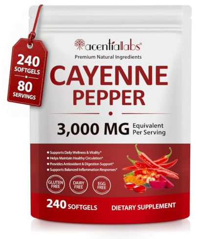 Cayenne Pfeffer Kapseln 3000mg Tagesdosis – 12-in-1 Komplex mit Traubenkern, Weißdorn, Kurkuma & Schwarzer Pfeffer – mit Vitamin D3, K2 & E – 240 Softgels – Hochdosiert & Premium Pflanzenextrakte
