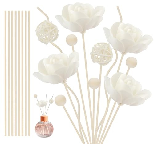 GZGXKJ 22 Stück Duftstäbchen Jasminblütenform Rattanstäbchen für Raumduft | Rattan Holzdiffusorstäbchen Nachhaltig Diffuser Stäbchen， Für Schlafzimmer Badezimmer Wohnzimmer Büro und Hotel
