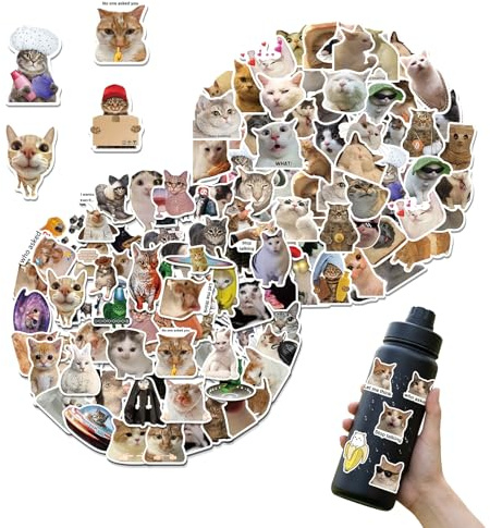 Nivofu 100 Stück Lustige Katzen Aufkleber Set,Wasserdichte PVC Meme | cute cat stickers,Wasserdichte PVC,für Laptop, Wasserflaschen, Skateboard & Scrapbooking für Kinder, Teens & Erwachsene