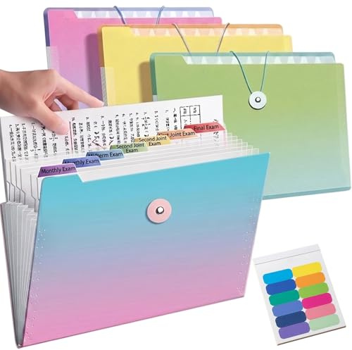 4 Pack Expanding File Folder A4, 8 Pocket Accordion File Organiser with Tabs, Poly Document Wallets with Button Closure, Large Capacity for Office School Travel (Multi-Color)