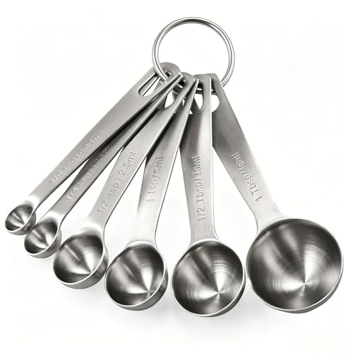 6PCS Cuillères à Mesurer, Set de Cuillère Doseuse en Acier Inoxydable 18/8, Cuillère Doseuse Gramme et Liquides, Ustensiles Cuisine Précis pour Pâtisserie, Barbecue et Recettes Maison