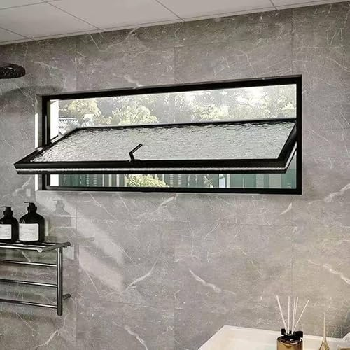 Fenêtre à battant personnalisable en aluminium noir avec rotation à 360° en S trempé, idéale pour les abris de jardin et les salles de bains, 64 x 48 cm, solution de remplacement pour la maison