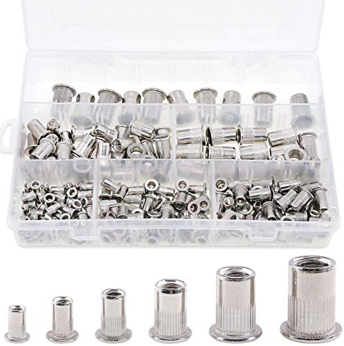 Keadic Nietmuttern-Sortiment-Set aus 304 Edelstahl, Flachkopf, Nietmuttern-Einsatz, Muttern, Sortiment für M3, M4, M5, M6, M8, M10, 205 Stück