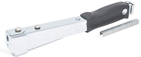 Regur Hammertacker R 11 - robuster Schlagtacker mit rutschfestem ergonomischem Handgriff, inkl. 5000 Stück Regur Typ 11/8mm Flachdraht-Klammern zur Befestigung von Dachpappen, Folien, Teerpappe