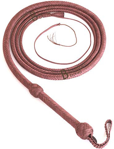 Bull Whip 06 Foot 12 Strands Paracord Nylon Equestrian Bullwhip Leather Flexible Belly & Leather Bolster Inside, Indiana Jones Style Brown for Outdoor Sports