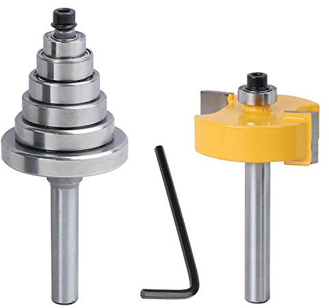 Aussel 6.35mm 1/4 Inch Shank Rabbeting Router Bit, T-Slot Rabbet Router Bit Grooving Bit with 6 Adjustable Bearings for Multiple Depths Woodworking