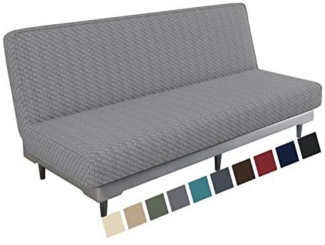 MAXIJIN Jacquard-Futonbezug, elastischer Bezug für armlosen Futon, rutschfest mit Gummizug, waschbar, Dicke Sofaschutzhülle (Hellgrau)