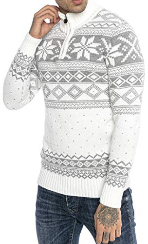 RED BRIDGE Maglione da Uomo Stile Norvegese Pullover con Collo Alto in Cotone Bianco M