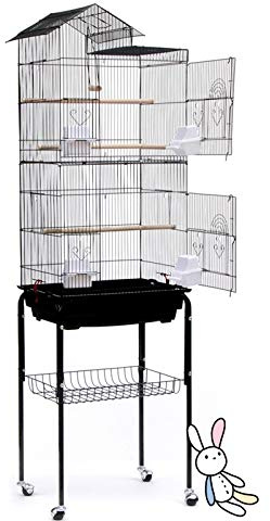 Yizhe Vogelkäfig,Vogelvoliere,Voliere,Vogelhaus,Papageienkäfig,Tierkäfig,Käfig,Sittichkäfig,Vogel,mit Holzstangen,Nagerkäfig,klein Metall Vogelvoliere,mit Rollen & Ablage& Dach (46 * 35.5 * 158.5cm)