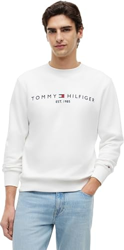 Tommy Hilfiger Uomo Felpa Tommy Logo Senza Cappuccio, Bianco (White), M