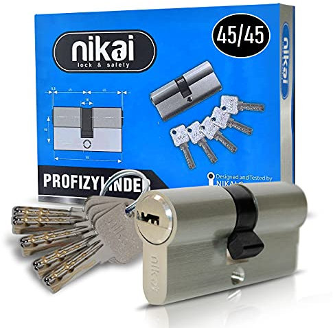 Doppelzylinder Profilzylinder 45/45 - Schließzylinder 90 mm inkl. 5 Schlüssel und 2 Befestigungsschrauben - Hochwertiger Zylinderschloss Türschloss mit 2x 6 Sperrstiften Zylinder (1x 45/45 Silber)