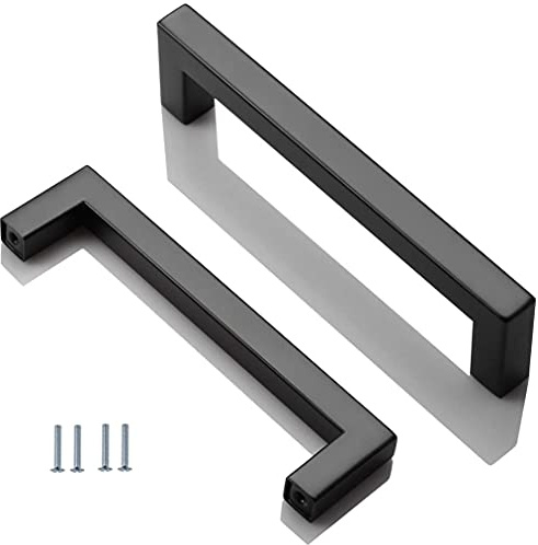 ANSIEDIO 2 Pack Black Stainless Steel Cupboard Handles - 128mm Kitchen Cabinet Door Handles Furniture Drawer T Bar Pulls