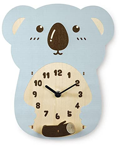 Hama Kinder Wanduhr „Koala“ ohne Ticken (Kinderuhr mit Koala Motiv, batteriebetriebene Quarz Wanduhr, ideal für das Kinderzimmer, mit Pendel) blau