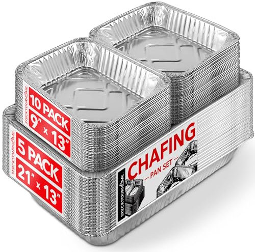 Chafing Dish Buffet Set Disposable - 21 x 13 (5 Pack) 9 x 13 (10 Pack) Aluminum Serving Trays, Catering Pans for Keeping Food Warm, Foil Chaffing Dishes for Buffets and Parties, Warming Tray