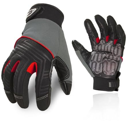 Vgo... Work Gloves Men in Cowhide Leather, Heavy Duty Mechanic Work Gloves Touchscreen Anti-Vibration Anti-abrasion Safety Gloves,1 Pair