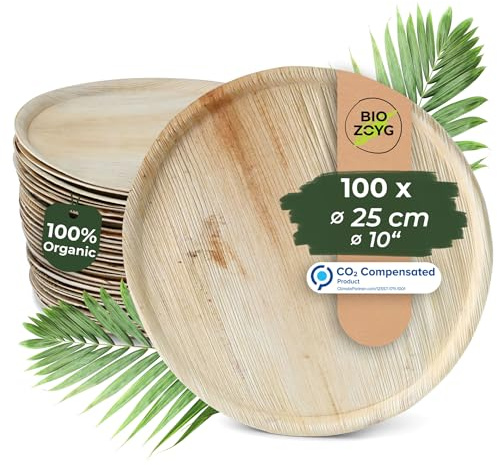 BIOZOYG 100x platos de pizza de hoja de palma 25 cm de diámetro - tabla para pizza desechable, compostable, sostenible - vajilla de fiesta sostenible