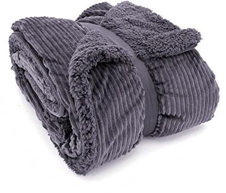 heimtexland super Dicke Cord Kuscheldecke mit flauschigem Sherpa Fell Wohndecke 200x150 Decke elegant Kuschelweich Geschenkidee Weihnachten Typ767 Anthrazit