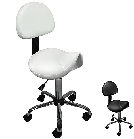 Vivezen - Tabouret ergonomique à roulettes avec dossier réglable en hauteur de 49 à 62 cm et pivotable à 360° - 2 coloris