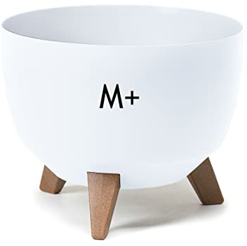 MELTOM Blumentopf mit Füßen Ø 33 cm Weiß Übertopf mit Drainageboden | Kunststoff matt, Füße in Holzoptik, Höhe 23,4 cm, Standfläche Ø 20 cm, fester Zwischenboden, Gummistopfen zum Ablassen