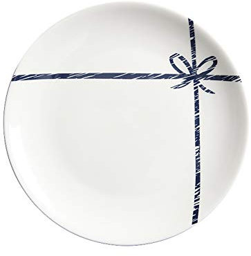 Assiettes Plates Plaque de steak blanc avec strie bleue, plaque de céramique de 8 pouces pouvant accueillir des pâtes, dessert, salade, plaque de dîner sécuritaire for micro-ondes, 4 pcs Assiette