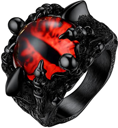 PROSTEEL Anillo Sello Grande Hombre Demonio con Garras de Calaveras, Anillo Titanio Ojos Rojos de Dragon, Negro