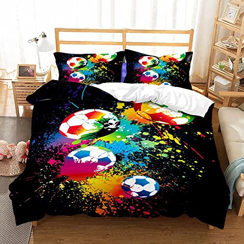 Copripiumino da calcio, 220 x 240 cm, per bambini, con 2 federe da 50 x 75 cm, colore: nero