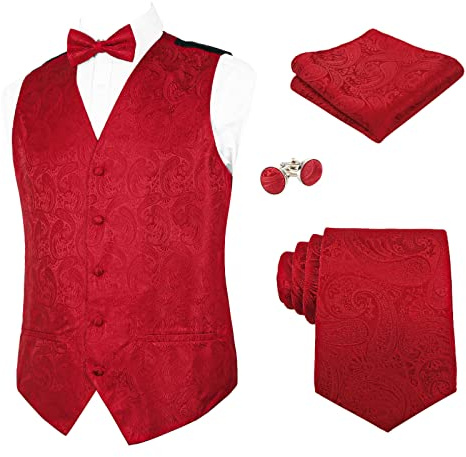 Alizeal Herren Classic 5-teiliges Paisley Jacquard Anzug Weste Set | Krawatte, Einstecktuch, Fliege, Manschettenknöpfe und Weste, lässig, Party, Hochzeit Set