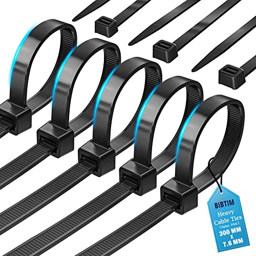 BIBTIM Bridas para Cables, 300 x 7.6mm, Paquete de 100, Bridas de Nylon Premium, Bridas de Plástico Multiusos, Mecanismo de Autocierre Seguro, para Casa, Jardín, Oficina y Bricolaje
