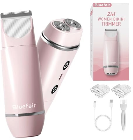 bluefair Bikini Trimmer for Women, 2 in 1 Electric Razors for Women Electric Shaver, IPX7 Waterproof Body Hair Trimmer Shaver,Replaceable Lady Facial Razor Bikini Trimmer for Legs Private (Pink)