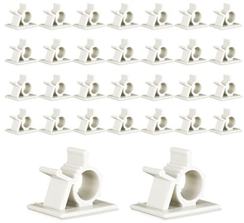 Viaky 30 PCS White Cable Clips, Self-Adhesive Cable Organisers, 4 Adjustable Sticky Cable Tidy Clips Wire Management Cable Holder for Car, Homes, Offices, Under Desk, Stage