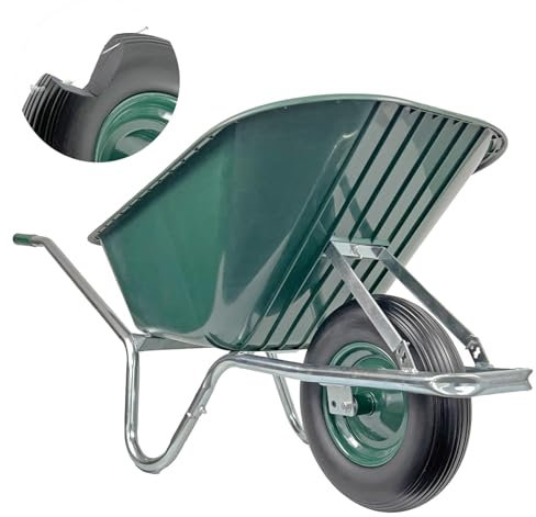 Matrix Schubkarre 100l Liter 250 kg verzinkt Vollgummireifen Schubkarren groß Garten Scheibtruhe Bauschubkarre Kunststoffwanne grün | Rahmen verzinkt | Metall Felge mit Kugellager | leicht und stabil