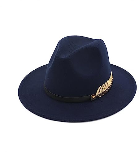 GRFIT Fedora Trilby Filzhut Hut Freizeit Metal Leaf Damen Freizeithut Jazz Hut Mode Retro Zylinder Damen Trend Verstellbar Blau 2