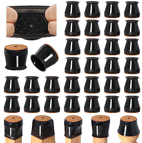 32 Pcs Chair Leg Floor Protectors for Hardwood Floors Silicone Black Covers to Protect Wood Tile Floors Felt Pads Furniture Leg Caps(Small)