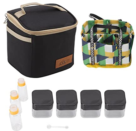 Condiment Box Set, Camping Spice Containers Mini Pocket Swivel Lid Picnic Storage Bag (Black)