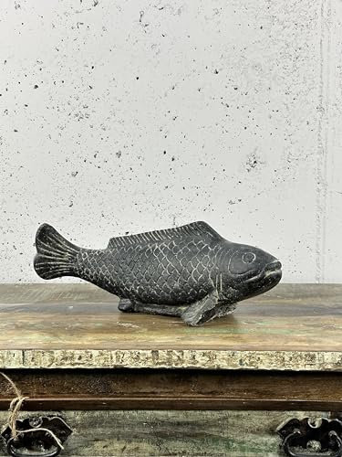 Bali Möbel Fisch Steinfigur 57cm, handgefertigte Tier Skulptur aus Stein, für Innen & Außen, ideal als Garten Statue & Garten Deko, Frost- & wetterfest
