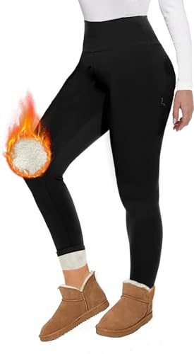 Kamviluer Fleece Lined Leggings Women Thermal Leggings High Waist Winter Warm Black Leggings Ladies Hiking Sports Workout Yoga Pants