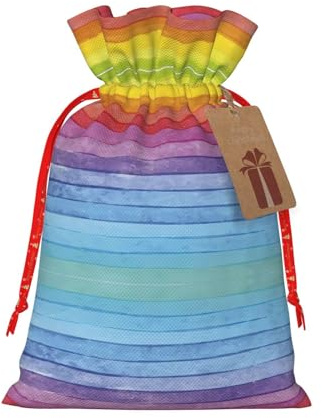 ZISHAK Bunte Regenbogenstreifen. Zarte Jute-Geschenktüte mit Kordelzug, handwerklicher Stoff, Geschenktasche, perfekt für Weihnachten