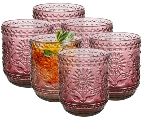 Topsky Trinkgläser Bunt - Cocktailgläser Set 6er Glas Set 360ml - Bunte Gläser (6 Pink) für Cocktails, Saftgläser - Spülmaschinengeeignet & Stapelbar - Modernes Design