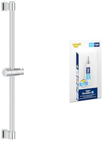 Grohe Vitalio Universal QuickFix & QuickGlue S - Asta doccia, 60 cm (con supporti a parete, elemento scorrevole e supporto girevole, forza di tenuta massima 20 kg), facile da montare, cromo, 27724001