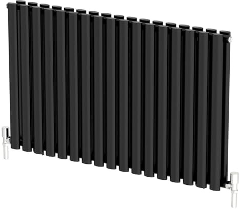 Radiant Living Black Horizontal Radiator 600 x 1020mm – Double Panel Oval Column Designer Radiator, High Efficiency Modern Steel Heating for Living Room & Bathroom