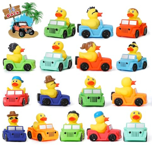XY-WQ 16 Pack Rubber Duck for Jeeps Ducking - 3 Bulk Floater Duck for Kids - The Shape of a Vehicle - Baby Bath Toy Assortment - Party Favors, Birthdays, Bath Time, and More (8 Varieties)